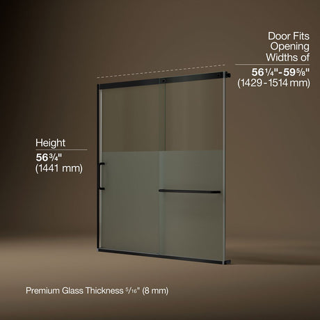 Elate® 56-1/4"-59-5/8" W x 56-3/4" H sliding bath door with 5/16"-thick Crystal Clear glass