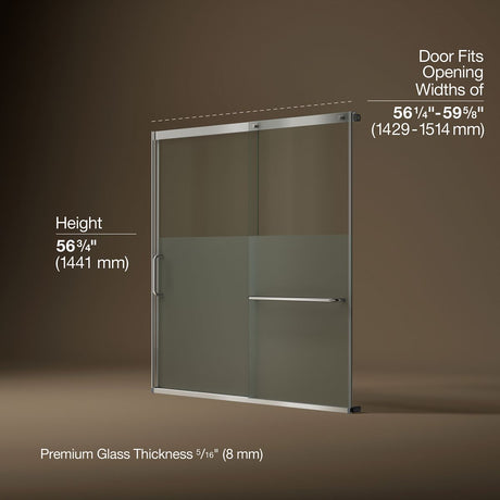 Elate® 56-1/4"-59-5/8" W x 56-3/4" H sliding bath door with 5/16"-thick Crystal Clear glass