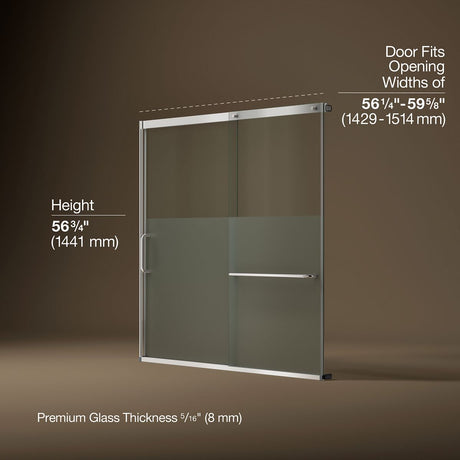 Elate® 56-1/4"-59-5/8" W x 56-3/4" H sliding bath door with 5/16"-thick Crystal Clear glass