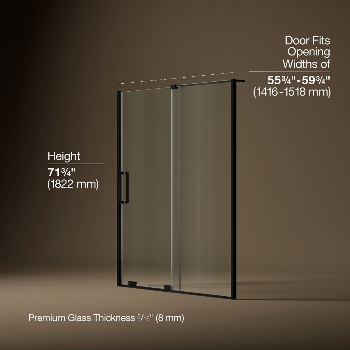 Echelon® 55-3/4"-59-3/4" W x 71-3/4" H sliding shower door with 5/16"-thick Crystal Clear glass