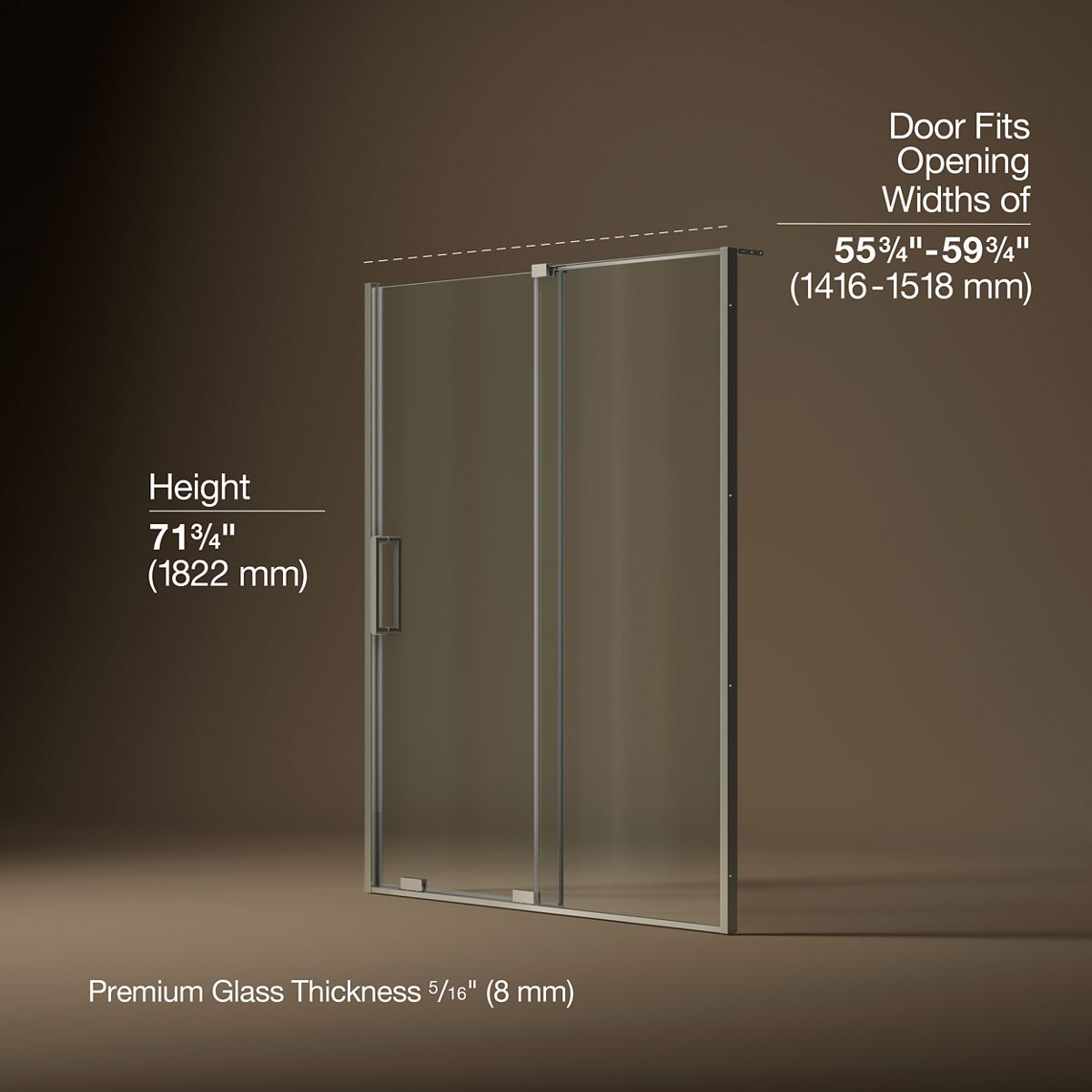 Echelon® 55-3/4"-59-3/4" W x 71-3/4" H sliding shower door with 5/16"-thick Crystal Clear glass