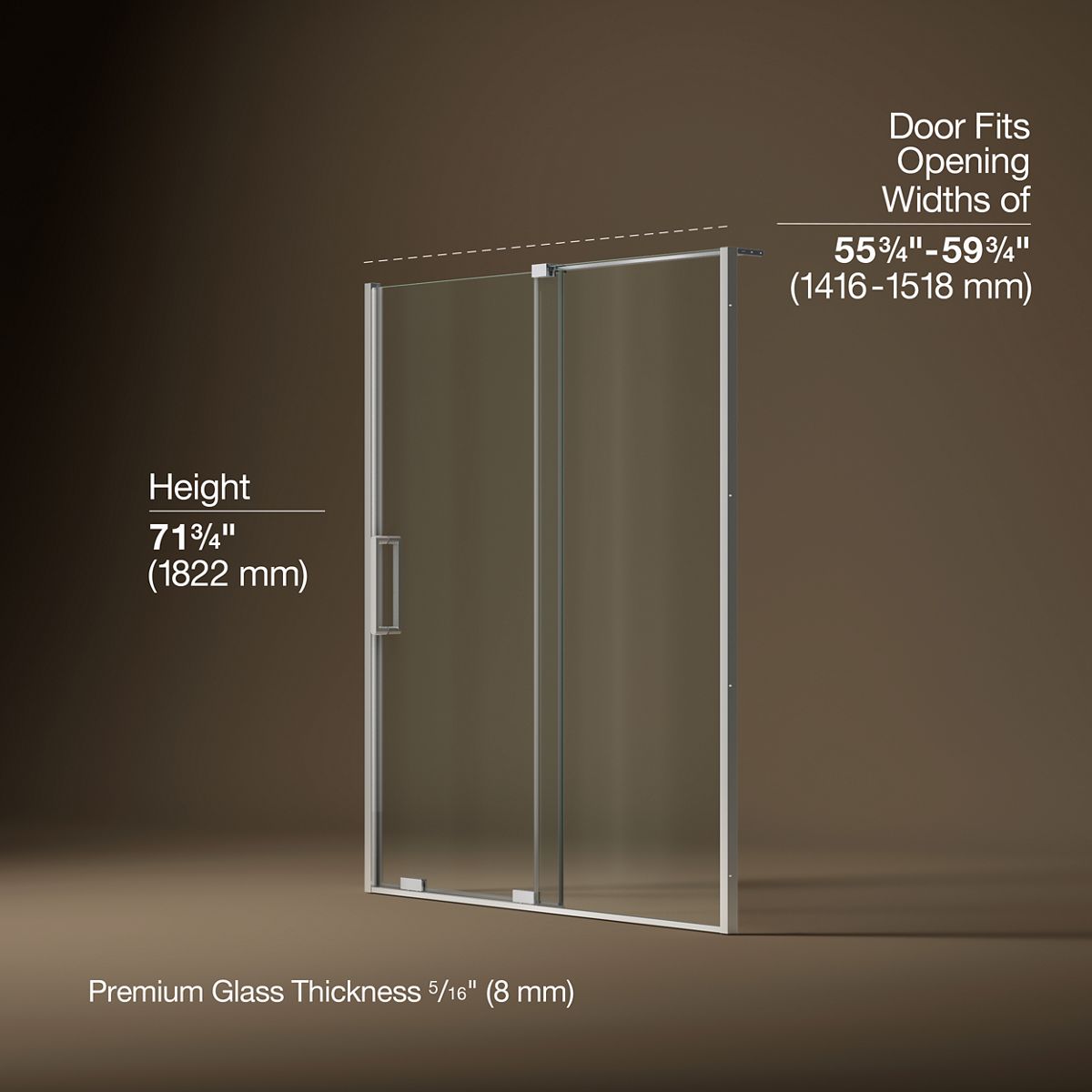 Echelon® 55-3/4"-59-3/4" W x 71-3/4" H sliding shower door with 5/16"-thick Crystal Clear glass