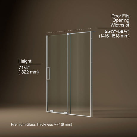 Echelon® 55-3/4"-59-3/4" W x 71-3/4" H sliding shower door with 5/16"-thick Crystal Clear glass