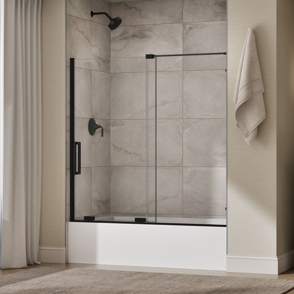 Echelon® 55-3/4"-59-3/4" W x 58-1/4" H bypass bath door with 5/16"-thick Crystal Clear glass