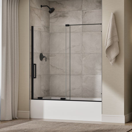 Echelon® 55-3/4"-59-3/4" W x 58-1/4" H bypass bath door with 5/16"-thick Crystal Clear glass