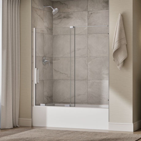 Echelon® 55-3/4"-59-3/4" W x 58-1/4" H bypass bath door with 5/16"-thick Crystal Clear glass