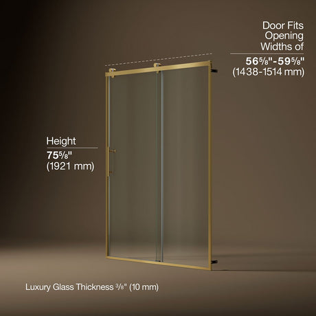 Rely® 56-5/8"-59-5/8" W x 76.99" H sliding shower door with 3/8"-thick Crystal Clear glass