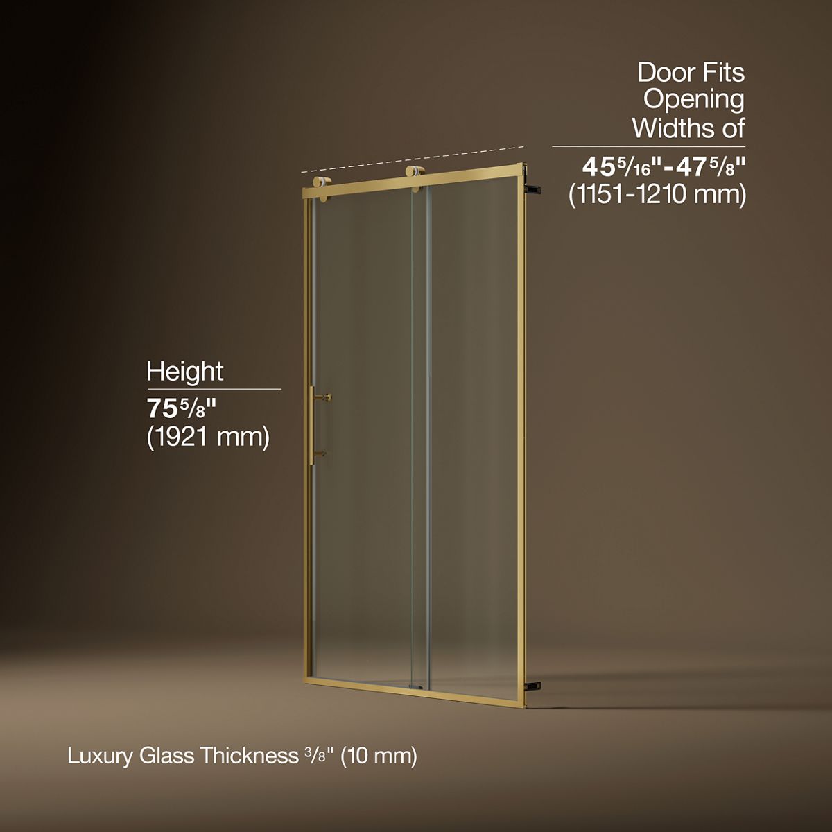 Rely® 44-5/8"-47-5/8" W x 76.99" H sliding shower door with 3/8"-thick Crystal Clear glass