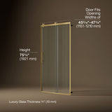 Rely® 44-5/8"-47-5/8" W x 76.99" H sliding shower door with 3/8"-thick Crystal Clear glass