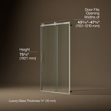 Rely® 44-5/8"-47-5/8" W x 76.99" H sliding shower door with 3/8"-thick Crystal Clear glass