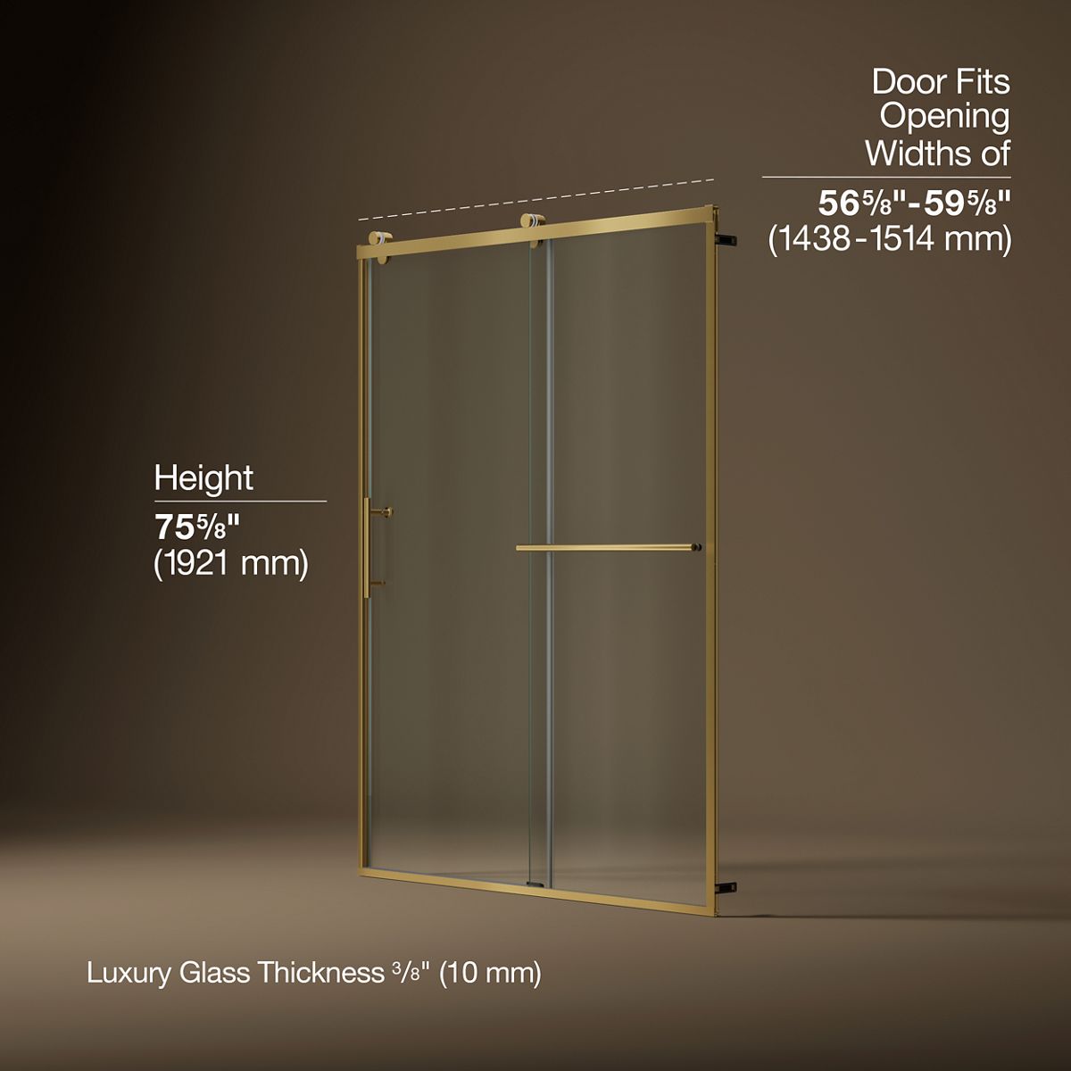 Rely® 56-5/8"-59-5/8" W x 76.99" H sliding shower door with 3/8"-thick Crystal Clear glass