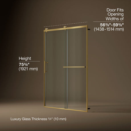 Rely® 56-5/8"-59-5/8" W x 76.99" H sliding shower door with 3/8"-thick Crystal Clear glass