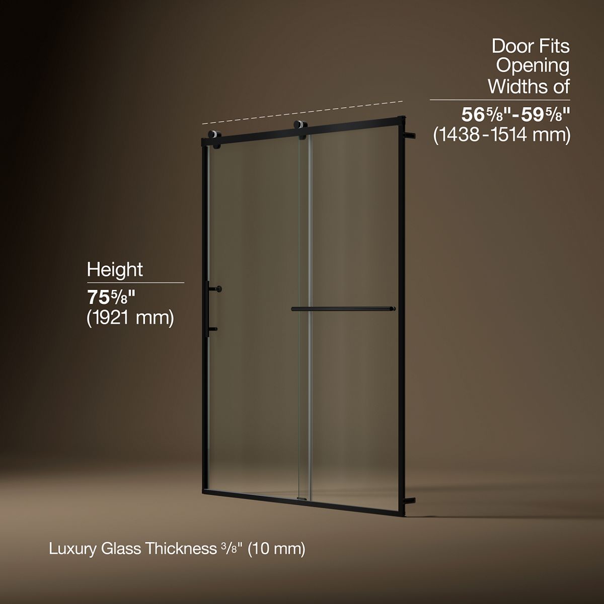 Rely® 56-5/8"-59-5/8" W x 76.99" H sliding shower door with 3/8"-thick Crystal Clear glass
