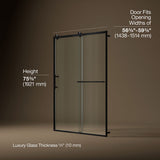 Rely® 56-5/8"-59-5/8" W x 76.99" H sliding shower door with 3/8"-thick Crystal Clear glass