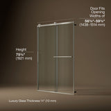 Rely® 56-5/8"-59-5/8" W x 76.99" H sliding shower door with 3/8"-thick Crystal Clear glass