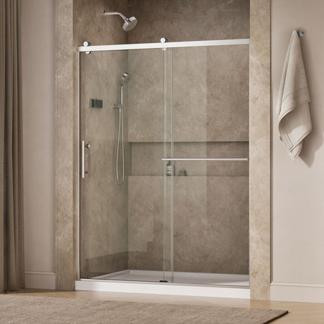 Rely® 56-5/8"-59-5/8" W x 76.99" H sliding shower door with 3/8"-thick Crystal Clear glass