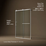 Rely® 56-5/8"-59-5/8" W x 76.99" H sliding shower door with 3/8"-thick Crystal Clear glass