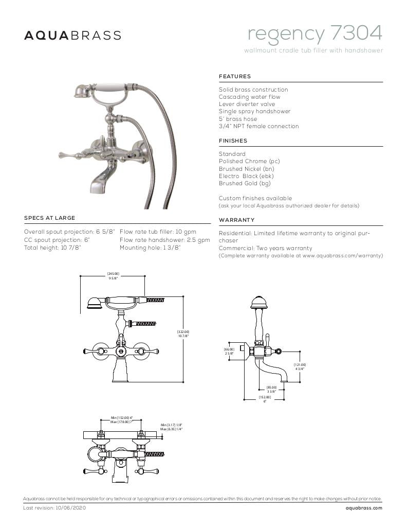 Wallmount cradle tub filler with handshower