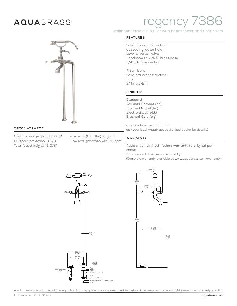 Cradle tub filler with handshower and floor risers