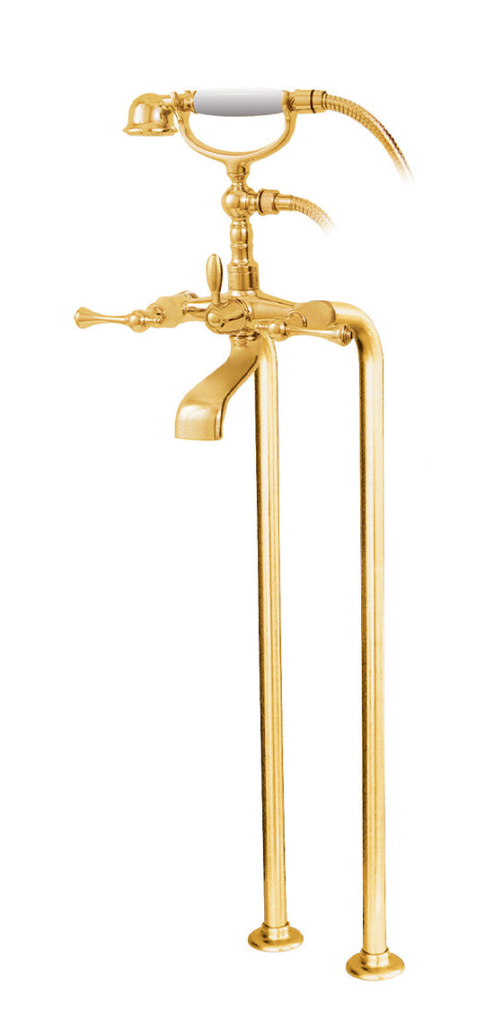 Cradle tub filler with handshower and floor risers