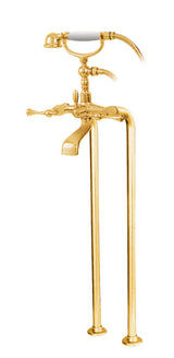 Cradle tub filler with handshower and floor risers