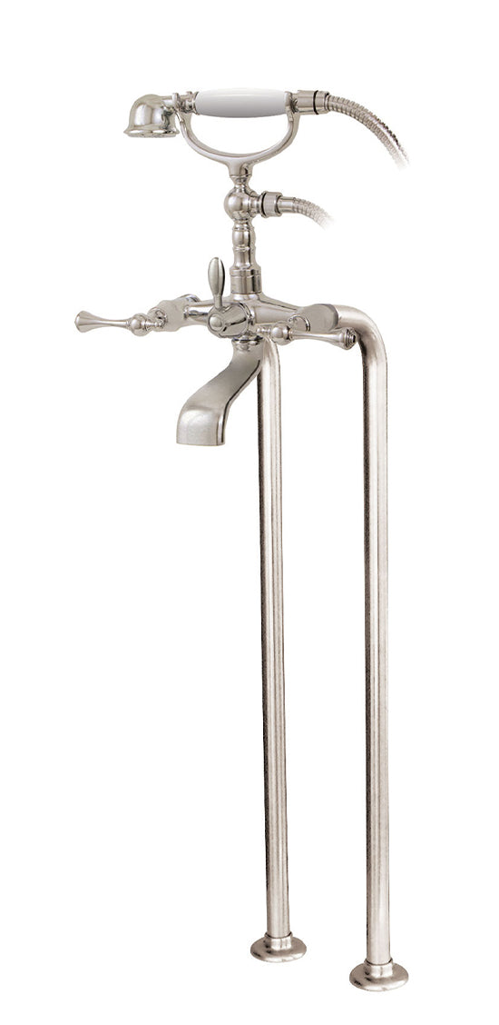 Cradle tub filler with handshower and floor risers