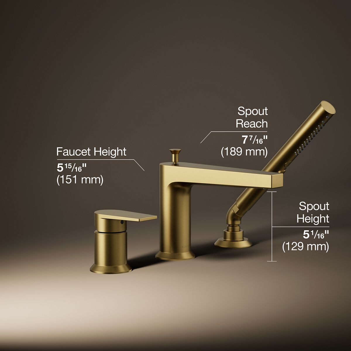 Taut® Deck-mount bath faucet with handshower