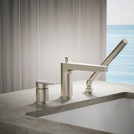 Taut® Deck-mount bath faucet with handshower