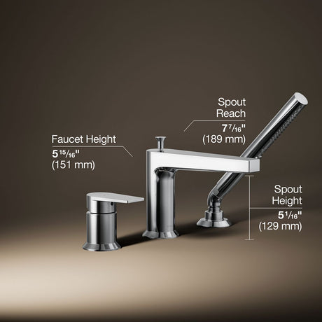 Taut® Deck-mount bath faucet with handshower