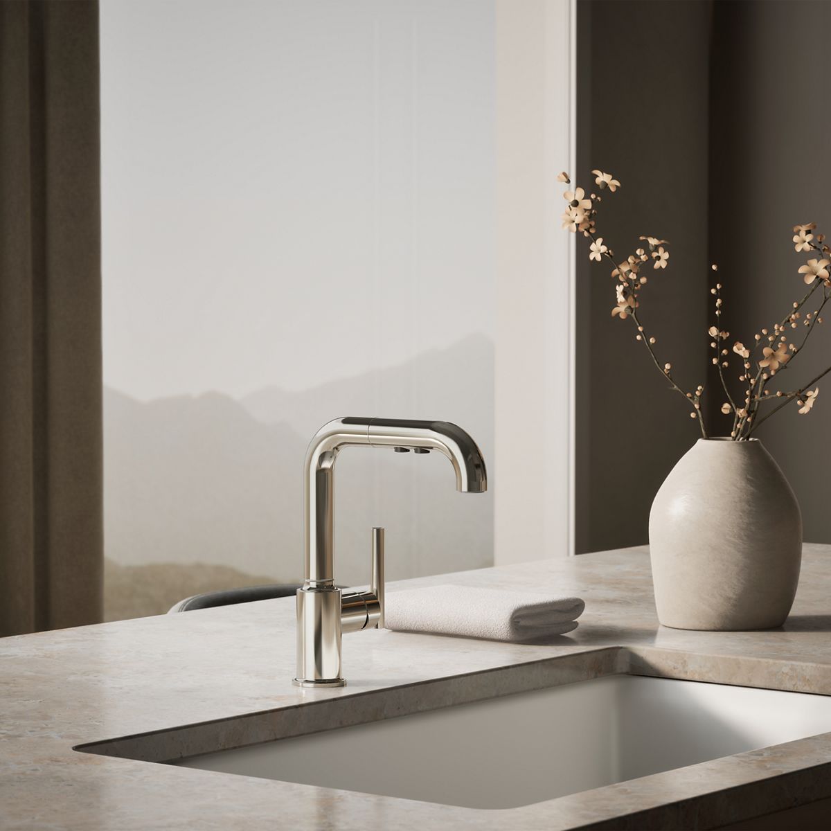 Purist® Pull-out kitchen sink faucet with three-function sprayhead