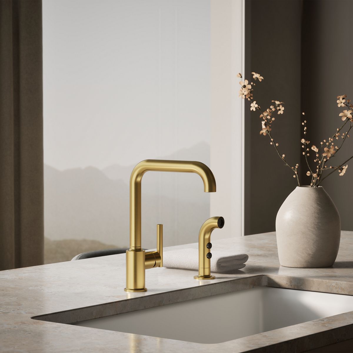 Purist® Single-handle kitchen sink faucet with side sprayer