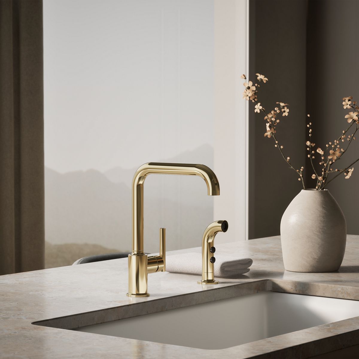 Purist® Single-handle kitchen sink faucet with side sprayer