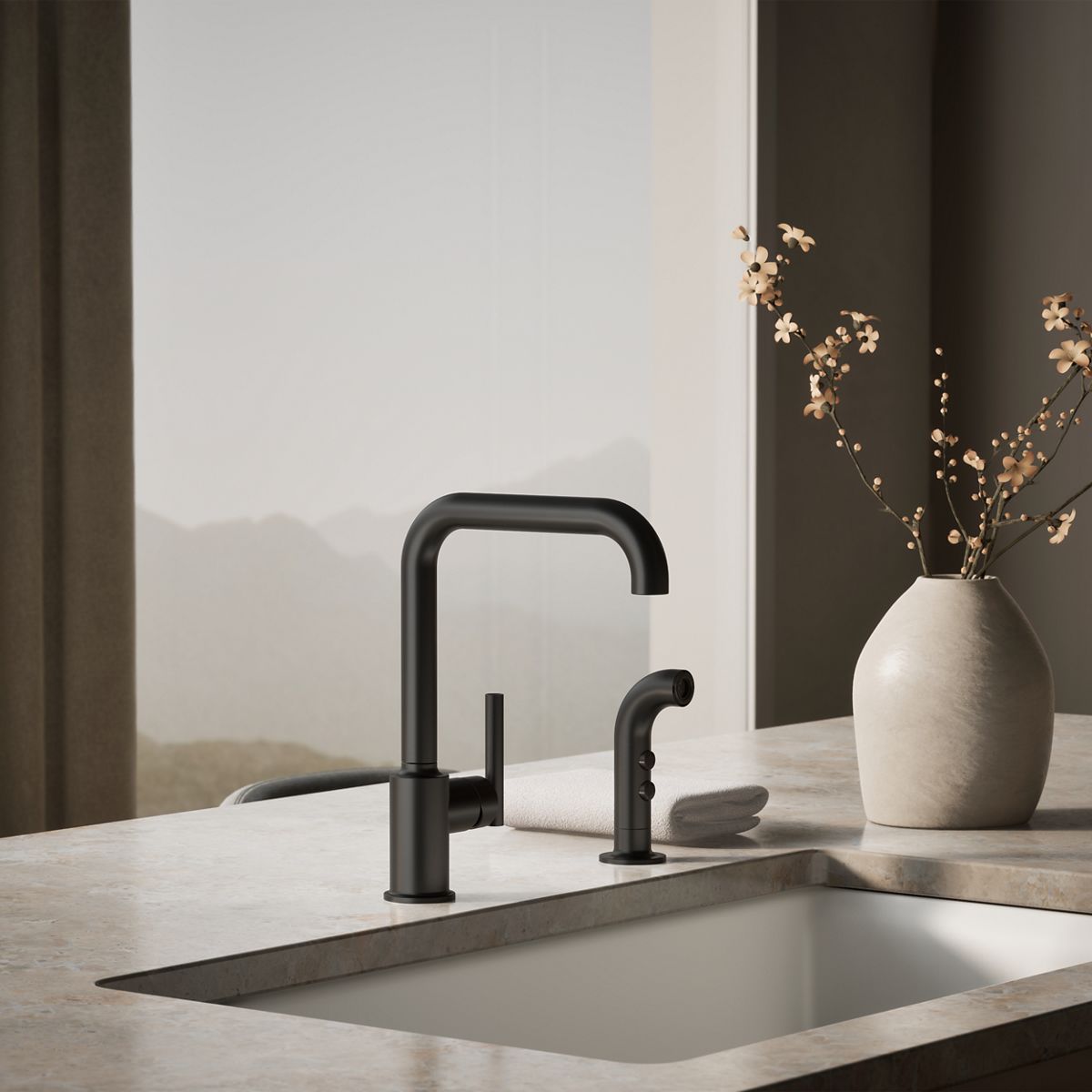 Purist® Single-handle kitchen sink faucet with side sprayer