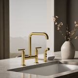 Purist® Two-hole bridge kitchen sink faucet with side sprayer