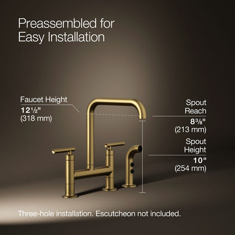 Purist® Two-hole bridge kitchen sink faucet with side sprayer