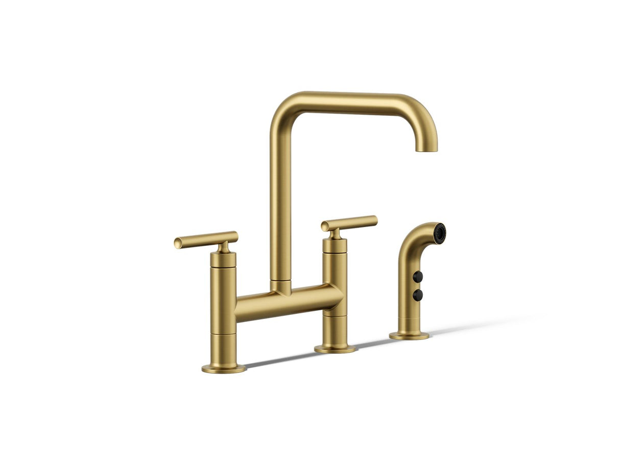 Purist® Two-hole bridge kitchen sink faucet with side sprayer