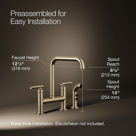 Purist® Two-hole bridge kitchen sink faucet with side sprayer