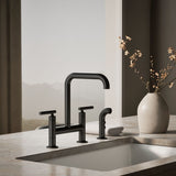 Purist® Two-hole bridge kitchen sink faucet with side sprayer