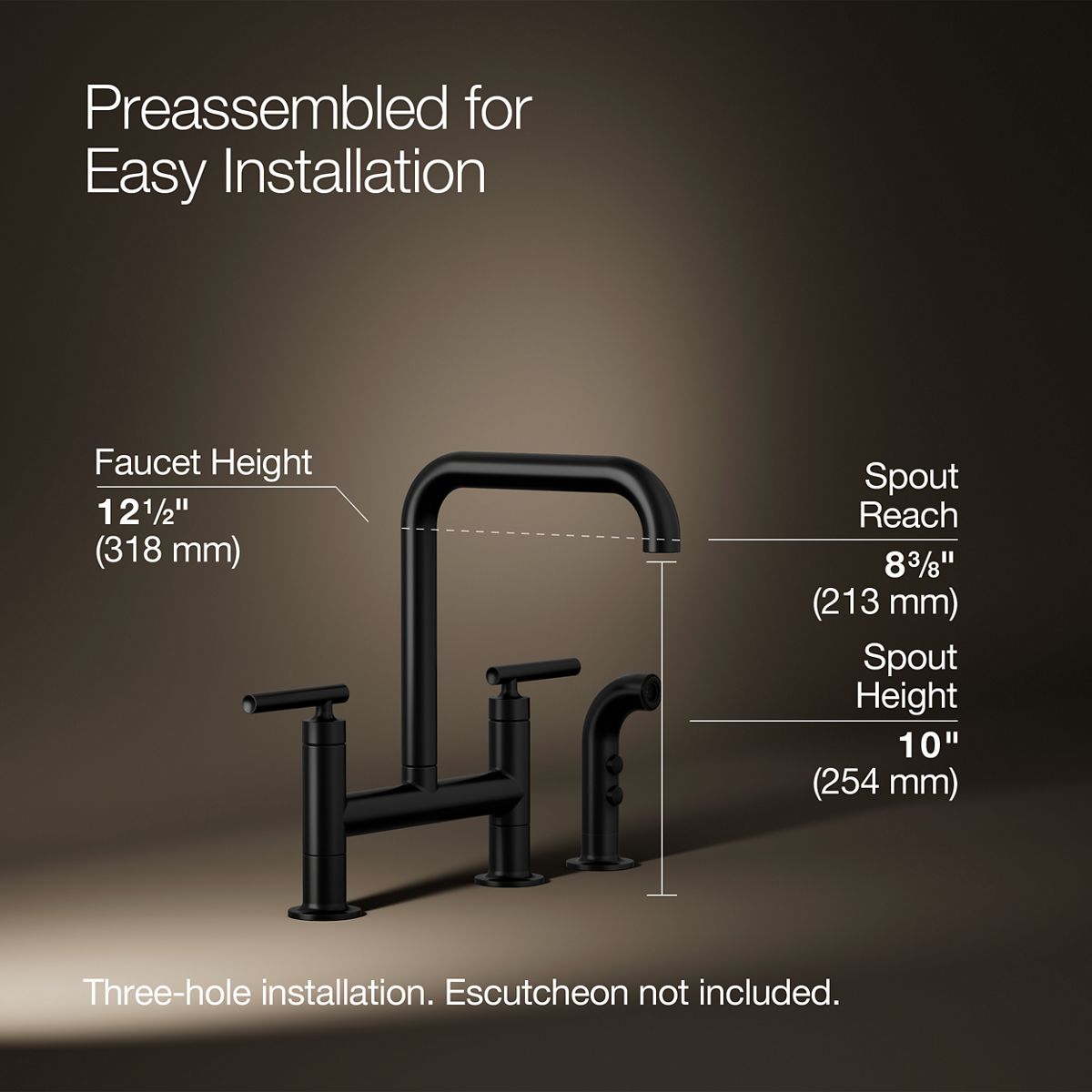 Purist® Two-hole bridge kitchen sink faucet with side sprayer