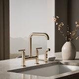 Purist® Two-hole bridge kitchen sink faucet with side sprayer