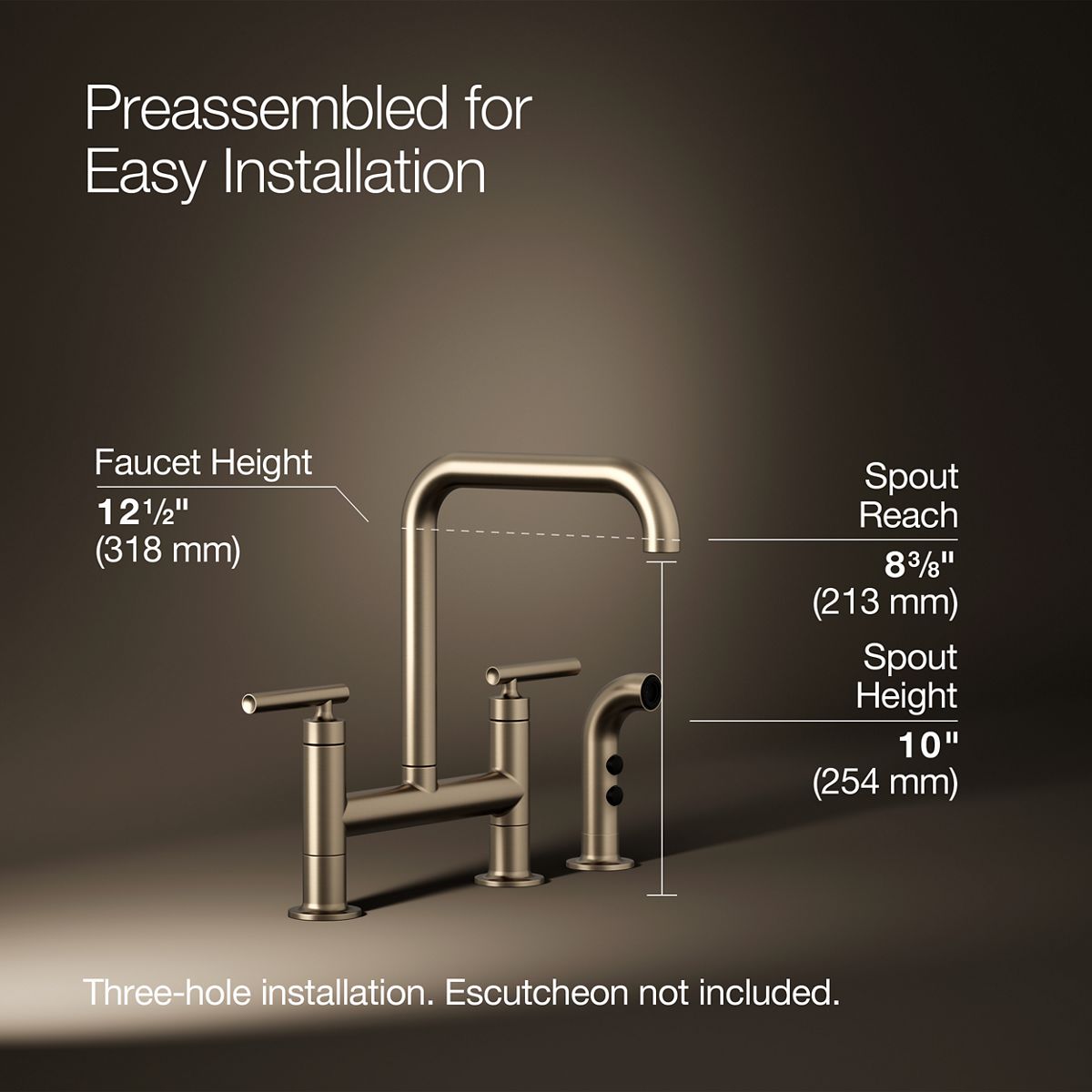 Purist® Two-hole bridge kitchen sink faucet with side sprayer