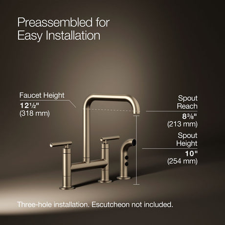 Purist® Two-hole bridge kitchen sink faucet with side sprayer