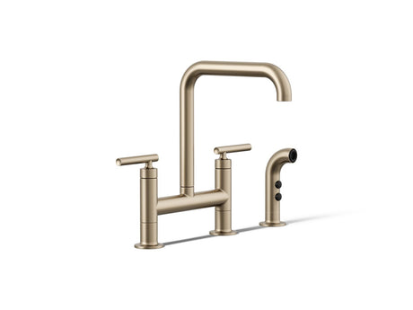 Purist® Two-hole bridge kitchen sink faucet with side sprayer