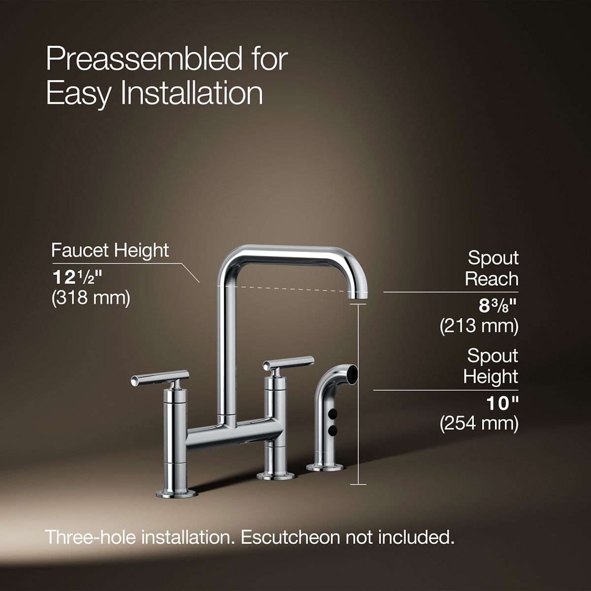 Purist® Two-hole bridge kitchen sink faucet with side sprayer