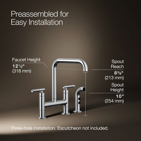 Purist® Two-hole bridge kitchen sink faucet with side sprayer