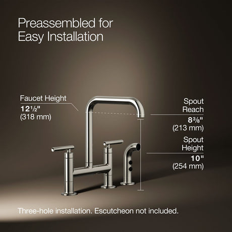 Purist® Two-hole bridge kitchen sink faucet with side sprayer