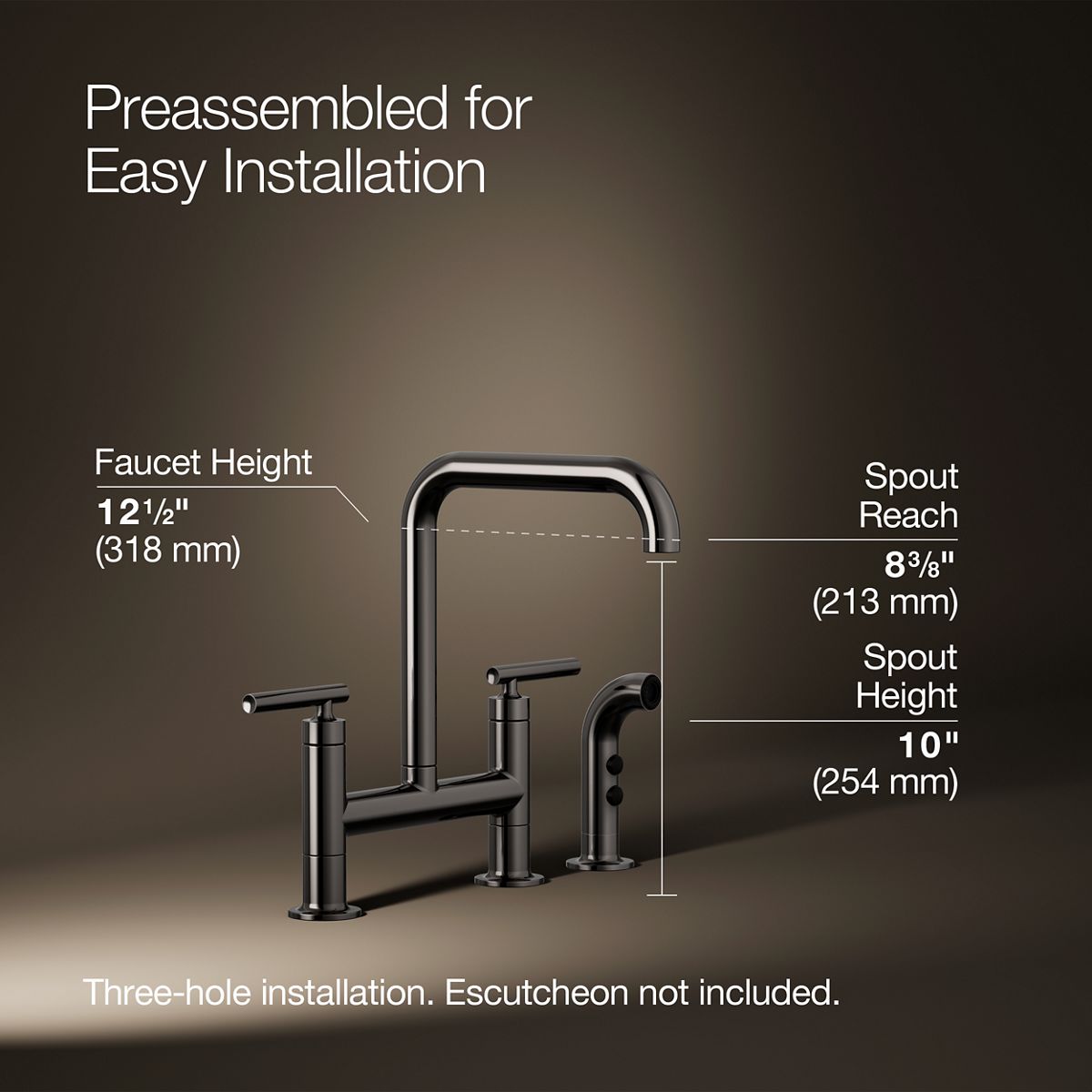 Purist® Two-hole bridge kitchen sink faucet with side sprayer