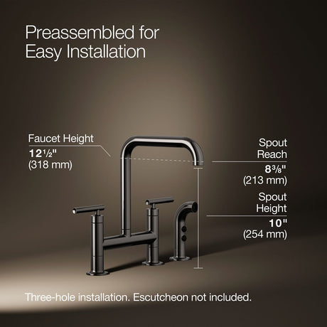 Purist® Two-hole bridge kitchen sink faucet with side sprayer