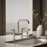 Purist® Two-hole bridge kitchen sink faucet with side sprayer