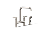 Purist® Two-hole bridge kitchen sink faucet with side sprayer